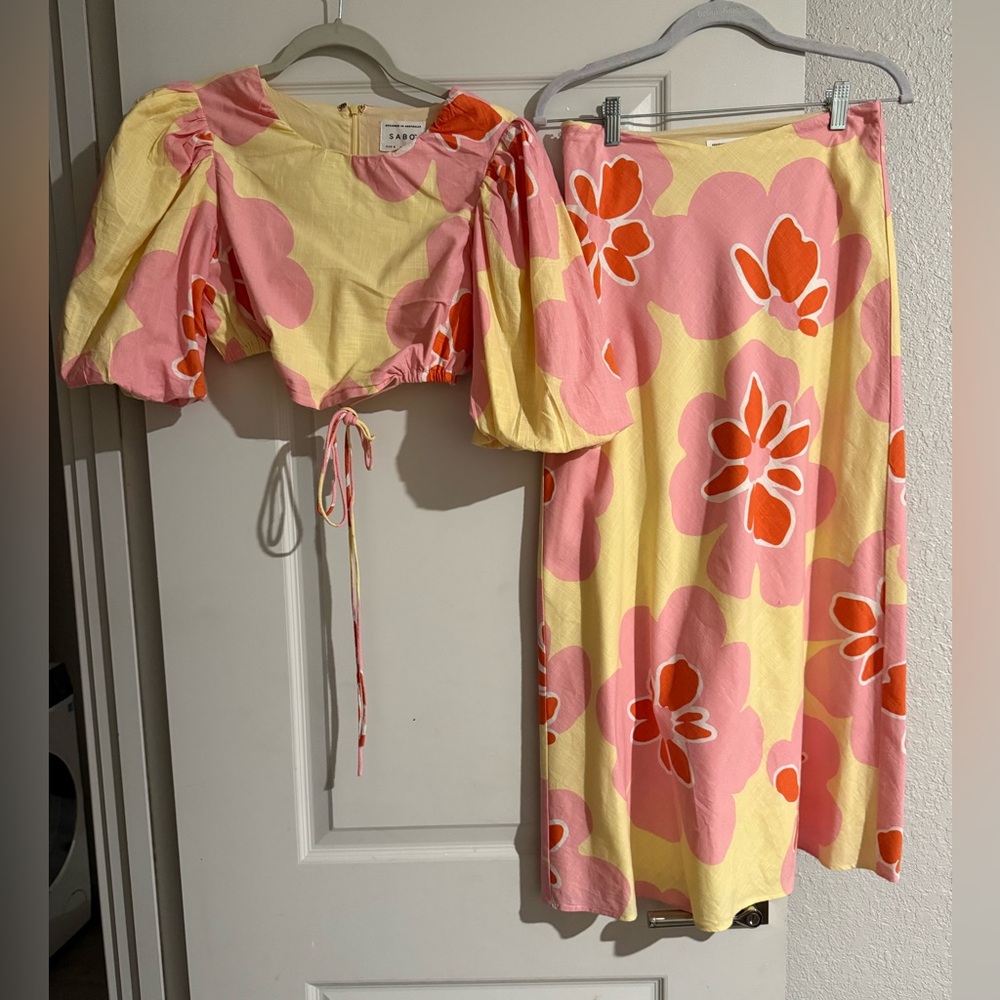 Floral Pink and Yellow Women's Skirt Set - Picture 3 of 4